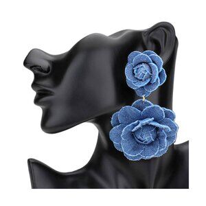 Tigerstars Oversize Double Denim Fabric Flower Drop Earrings